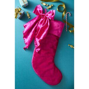 Anthropologie PINK Velvet Bow Stocking  Christmas Holiday Plush Luxury Brand NEW